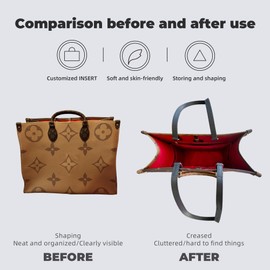 XYJG Purse Handbag Silky Organizer Insert Keep Bag Shape Fits LV Onthego PM/MM/GM bags, Luxury Handbag Tote Lightweight Sturdy(Cris tourterelle, Onthego MM)