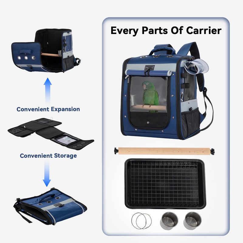 Petsfit Bird Carrier with Anti-Pecking Band,Bird Backpack Carrier with 2