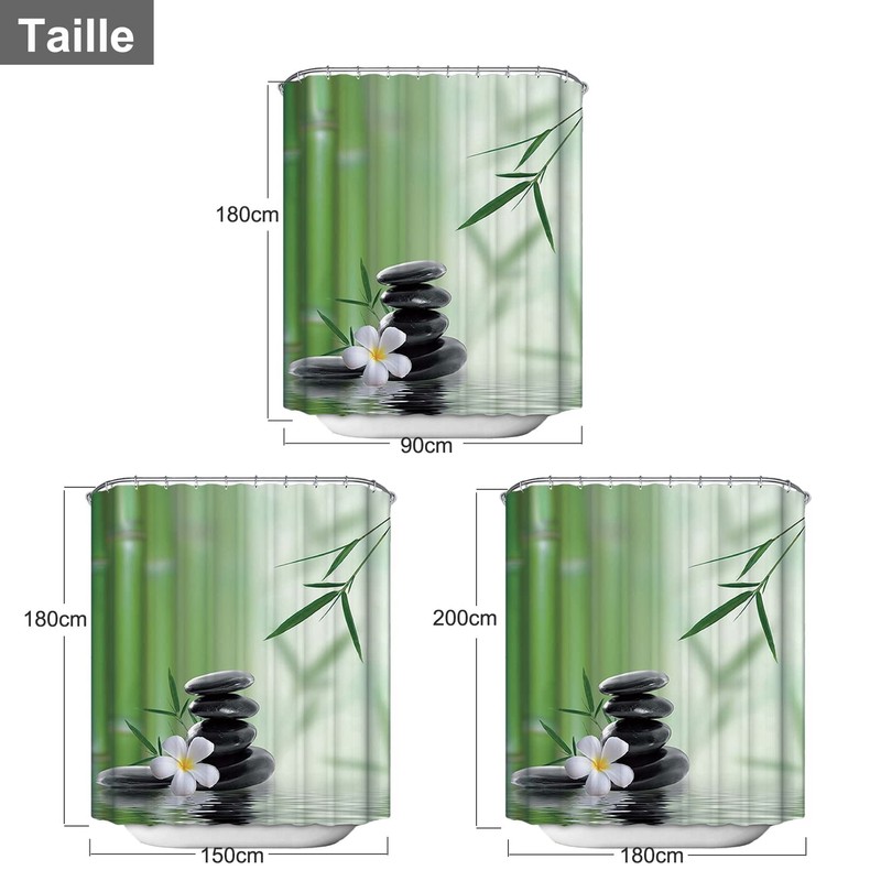 Aeici Shower Curtain 90x180cm Shower Curtain Washable Bamboo Green Pebble