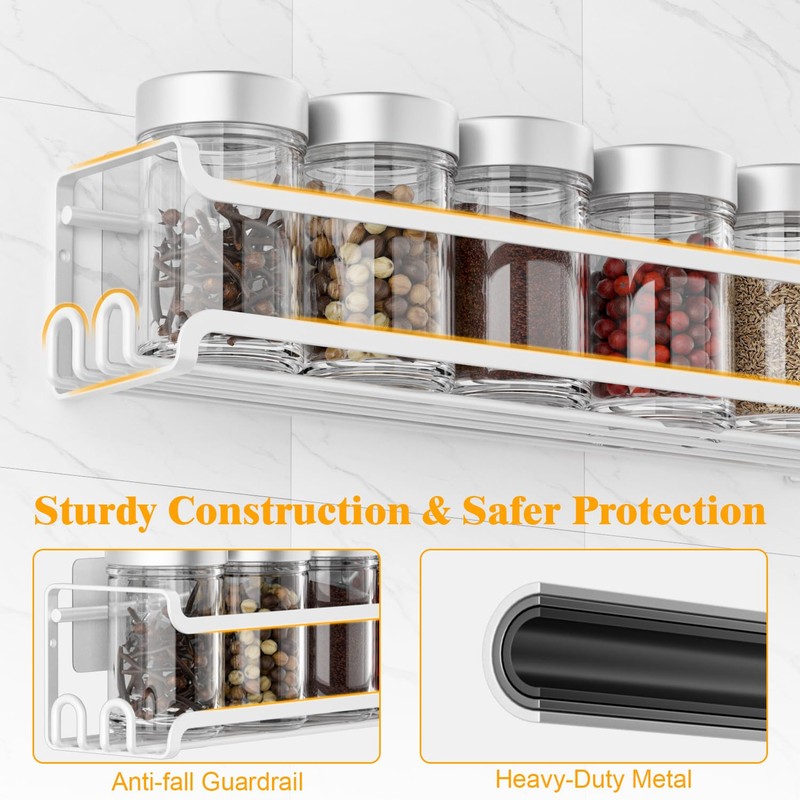 LUCYCAZ 2 Pack Wall Mounted Spice Rack with 8 Hooks,
