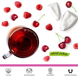 LORAN Fruit Tea Raspberry and Cherry 150 g, Cherry Pieces, Raspberry Pieces, Hibiscus Flowers, Banana Pieces, Loose Fruit Tea in Zip Bag, Caffeine-Free