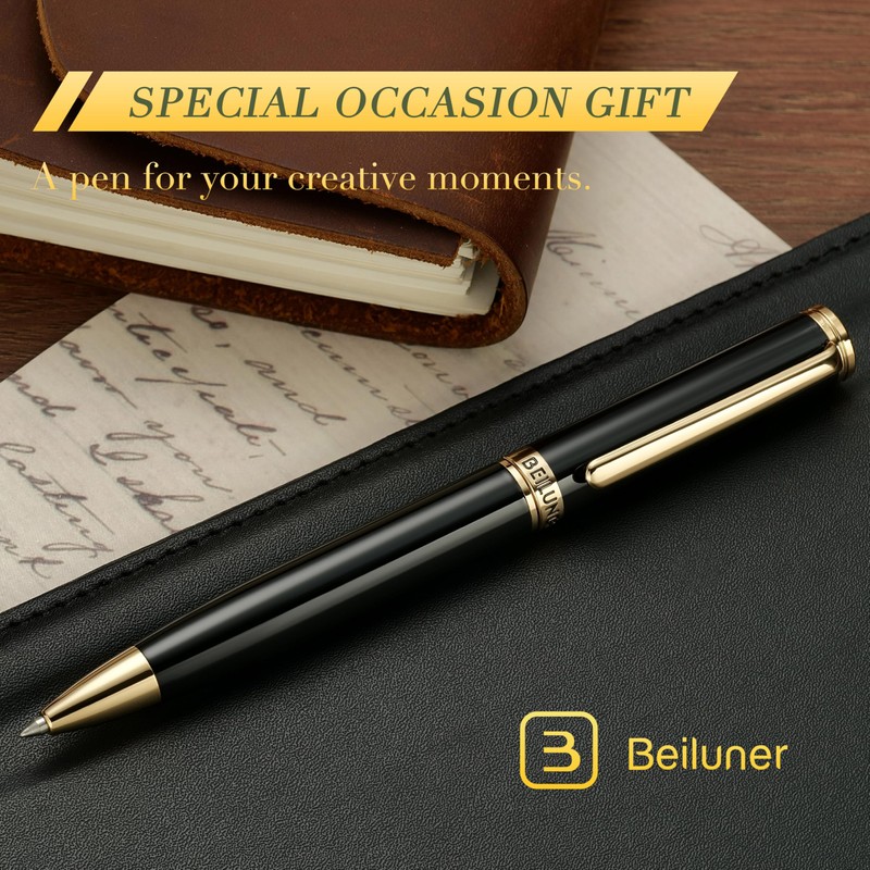 BEILUNER Luxury Gel Pen with 24K Gold Finish, Black Piano