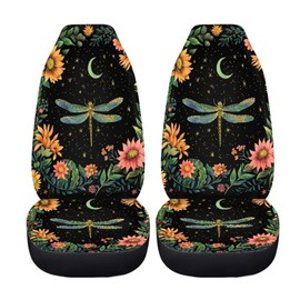 BIGCARJOB Moon Dragonfly Car Seat Cover Set Universal Car Front Seat Protector Full Set 2 Pieces Dragonfly Print Vehicle Bucket Seat Cover,Fit Most Vehicle,Cars,Sedan