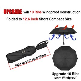 LANBRELLA Travel Umbrella, Compact Folding Vented Double Canopy Auto Open Close 10 Rib - E3.1 Black