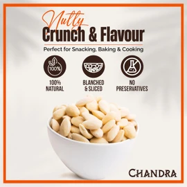 CHANDRA Chandra Whole Foods - Blanched Almonds 1KG - Low-GI Unsalted Almonds for Snacking, Smoothies, Baking & Cooking - Gluten-Free, Keto & Vegan-Friendly Nuts, Rich in Protein & Vitamins & Fibre