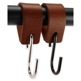 Brute Strength - Multifunctional Leather S-Hooks - Cognac - 2 Pieces - S Shaped Hooks - Coat Hook - Leather Hooks - Leather s Hooks - Black s Hooks - Kitchen Hooks