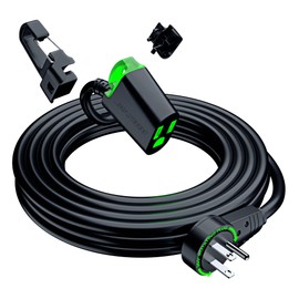 Maximm 360° Rotating Flat Plug Extension Cord 25 ft, Black with LED Indicator and Removable Hook, 16 Gauge, UL Certified