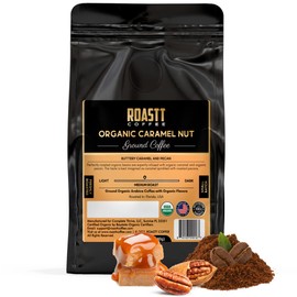 Roastt Coffee Organic Caramel Nut Ground Coffee - Buttery Caramel & Pecan Medium Roast Ground Coffee - Medium Roast Coffee Beans - USDA Certified Organic Arabica Beans Coffee - 12oz Bag (Pack of 1)