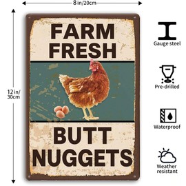 Chicken Coop Signs for Farm Fresh Butt Nuggets Sign,Vintage Metal Farm Signs,Chicken Signs For Coop Funny Outdoor Chicken Yard Decor 8×12 Inch