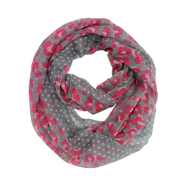 Fuchsia & Gray Leopard & Polka Dot Infinity Scarf