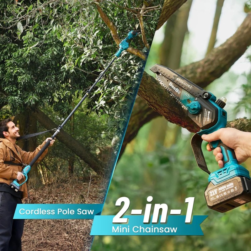 Seesii 2-IN-1 Cordless Pole Saw & Mini Chainsaw 6 inch