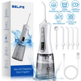 Water Flosser- 5 Modes Oral Irrigator With LED Display, 5 Jets Rechargeable, 350ML Braces Flossers Cleaner, Rechargeable Portable IPX7 Waterproof Powerful Battery for Travel Home - Color: Water Flosser-AOW03Pro