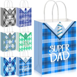 Affrolling 24 Pcs Father's Day Small Gift Bags Party Supplies Blue Happy Father's Day Paper Gift Bags Bulk for Best Dad Theme Goodie Treat Candy