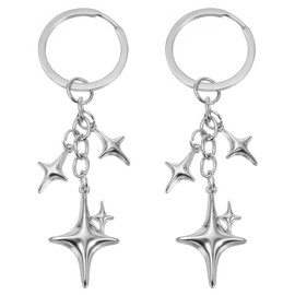 Teaaha Pack of 2 Y2k Star Keyrings, Stainless Steel Key Ring, Aesthetic Keyring, Silver Keyring for Handbag, Backpack, Car, Bag Charms, Bag Charms, silver, Unit size