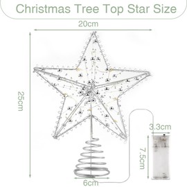 Christmas Tree Topper Star, Silver Pearl Straight Line Glitter Christmas Tree Topper, Christmas Tree Stars, Silver Pearl Straight Line Christmas Tree Topper for Christmas Tree Decoration (Silver)