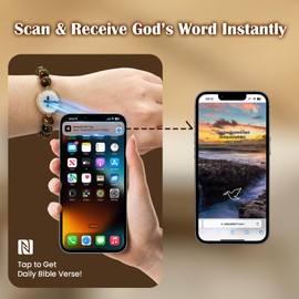 Anpzband Daily Bible Verse Bracelets with Natural Stones - Stretch Scripture Beads Bracelet with NFC Cross Chip Scan on Phone, Inspirational Present for Women Men
