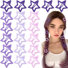 Joez Wonderful 20 Pcs Star Hair Clips, 1.18''/3cm Metal Snap Hair Clips, Cute Star Clips Hair Barrettes, Non-Slip Fashion Stars Hair Accessories for Women (Gradient Purple)