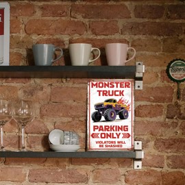 WADORN Tin Sign 'Monster Truck' In Vintage Style Metal 20 x 30 cm Large Metal Signs With The Inscription 'Monster Truck Parking Only' For Men For Home Man Cave Bedroom Playroom