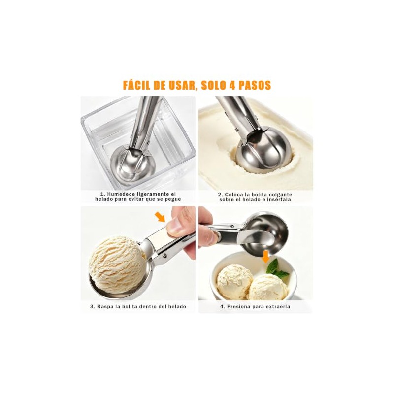 3 Piezas Cuchara para Helado, Acero Inoxidable Apto para Uso