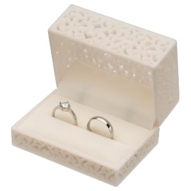 Giftop Hollow Velvet Ring Box Velvet Jewelry Box for Rings Couple Double Ring Bearer Box Engagement Gift (Beige)