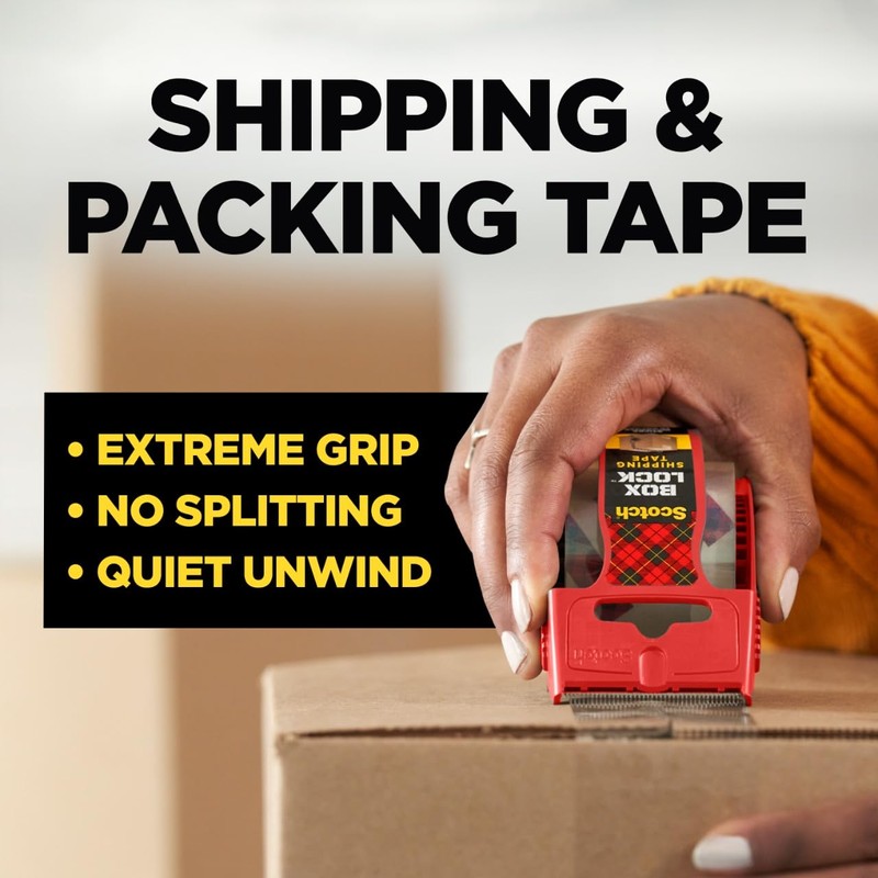 Scotch Box Lock Packing Tape, Clear Packaging Tape, Extreme Grip