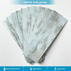 BeNice Peel and Stick Backsplash for Kitchen Tile,Peel and Stick Tiles for Walls Tile Stickers Waterproof Marble Tile Backsplash 3.85"x11.73"(16Tiles) California Blue