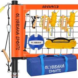 Outdoor Professional Volleyball Net Set System for Backyard Beach with 2" Adjustable Height Aluminum Poles, Upgraded Anti-sag Net, PU Volleyball, Boundary Line, Large Carry Bag