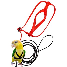 Bird Harness and Leash Supplies, Adjustable Training Design Anti-Bite Nylon Rope for Parrot, Conures, Birds (Red)