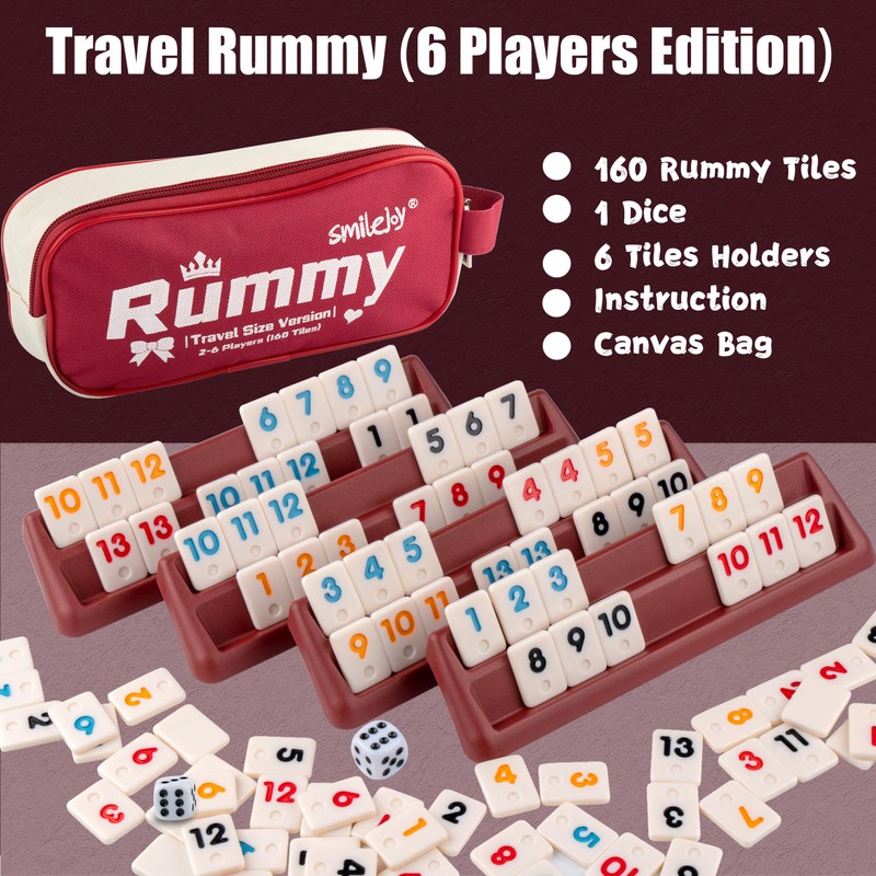 Smilejoy Mini Rummy Set,Travel Size Rummy Game with Durable Canvas