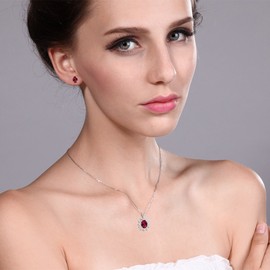 Gem Stone King 8X6MM and 6X4MM Oval Gemstone Birthstone Pendant and Earrings Jewelry Set For Women | 925 Sterling Silver | Fine Jewelry Gifts for Her Mom Women Wife | With 18 Inch Chain