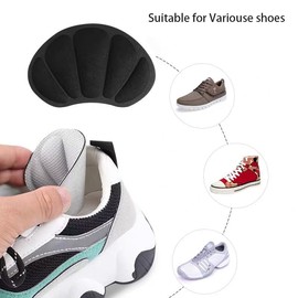 KONVER KONVER Heel Pad - 2 Pairs Black Microfiber Comfort Insole for Shoes - Anti-Slip Breathable Foot Cushions for Women Men