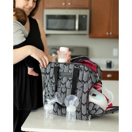 Sarah Wells Kelly Breast Pump Backpack & Tote - Insulated Pocket, Laptop Sleeve & Easy-Clean Design, Fits All Pumps, Diaper Bag for Moms - Black and White