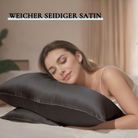 Zenssia Side Sleeper Pillow Cover 40 x 145 cm, 1 Piece - Satin Pillowcase Soft as Silk Pillowcase 40 x 145 cm, Hair and Skin Care with Zip, Black