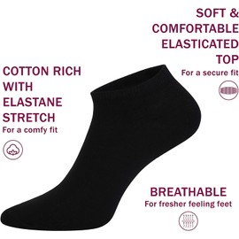 COSHAL® 12 Trainer Socks for Boys Girls school socks children Low Cut Sports Running Socks Boys Girls School Multipack Casual Socks Size 4-6 Black
