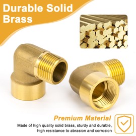 Brass 90 Degree Angle Connector, Pack of 2 3/8 Inch Male x 3/8 Inch Female Thread Brass Elbow Connector, Pipe Angle Elbow Adapter for Water, Air, Sanitary