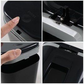 Julyeen Mini Plastic Desktop Paper Trash Bin, Bathroom Bins with Lid, Black