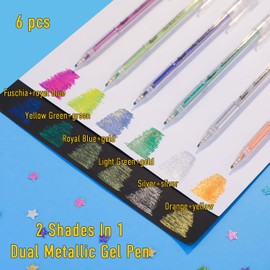 Dyvicl Dual Metallic Gel Pen, 2nd Generation, Liquid Glitter Iridescent Gel Pen for Adult Coloring, Doodling, Drawing, Scrapbooking, Card Making, Illustrations, Designs, Journaling, Set of 6