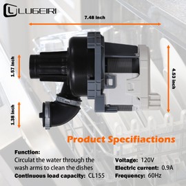 WDT780SAEM1 WDT720PADM0 W11032770 Dishwasher Circulation Pump Fit for whirl-pool kitchen-aid Dishwashers WDT720PADM1 WDT720PADM2 WDF750SAYM1 WDT790SAYM2 KDTE104ESS1 WDT780SAEM2 WDF750SAYM3 WDF560SAFM0