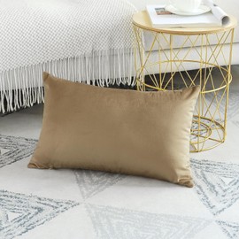 Artscope Luxury Velvet Pillow Covers Decorative Rectangle Pillowcases Soft Solid Cushion Cases for Couch Sofa Bedroom Car Decor 12x20 Inch Golden Brown