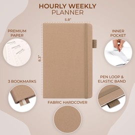 Skyline Hourly Weekly Planner – Undated Agenda & Daily Appointment Book – Time Blocking Notebook for Business Entrepreneurs, A5 (Sandstone)