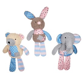 WaggyBros Colorful Patches Set - Bear, Bunny, Elephant, Squeaky Plush Dog Toys, All Bread Sizes, Toys, 3-Pack