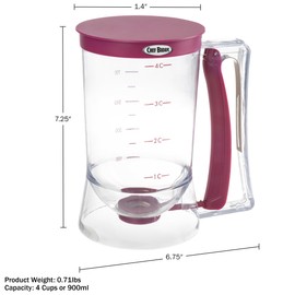 Pancake Batter Dispenser - 4-Cup Batter Dispenser with Squeeze Handle for Pancakes, Waffles, Muffins, and Crepes - Baking Tools by Chef Buddy (Purple)