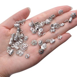 200g (About 400-500pcs) Tibetan Alloy Spacer Beads Flower Bead Caps Bail Beads Rondelle Beads for Jewelry Making DIY Bracelet Necklace Crafts