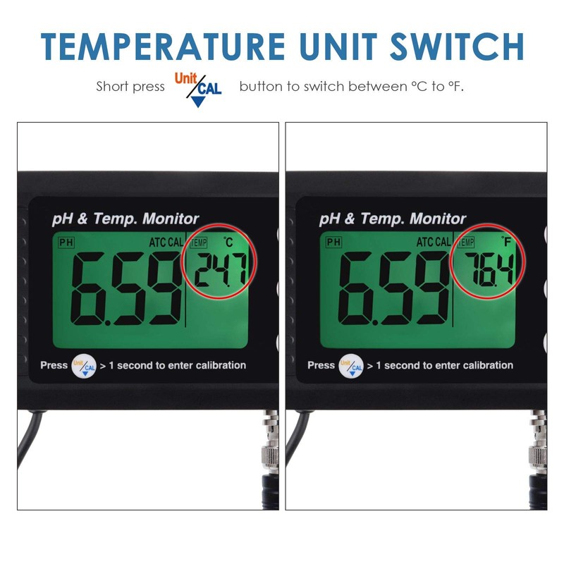 2 in 1 Temperature pH Monitor Meter Tester Sensor test