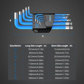 VORXEON Allen Key Set 9 Pieces 1.5-10 mm Allen Key Set Cr-V Steel & S2 Steel with Ball Head Folding Holder Colour Coding for Repair of Bicycle Car Motorcycle