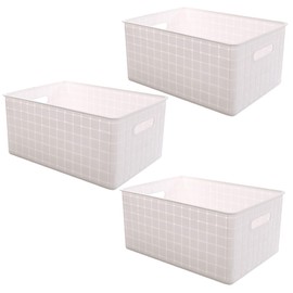 BINO | Plastic Basket, Large - White | 3 Pack | THE STABLE COLLECTION | Multi-Use Storage Basket | Rectangular Cabinet Organizer | Baskets for Organizing with Handles | Home & Office Storage Organizer