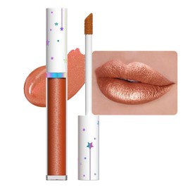 evpct 1Pcs Bronze Gold Metallic Shimmer Glitter Lip Gloss Liquid Lipstick Long Lasting Waterproof 24, Glitter Pearlescent Metallic Sparkly Glossy Liquid Lipsticks Lip Stain Makeup Set for Women 08#
