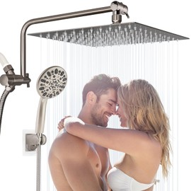 Rain Shower Head with Handheld Head High Pressure 12" Large Rainfall Showerhead+7-Spray Handheld Head Combo, 11" Shower Extension Arm, 71" Hose, 3 Settings Diverter, Brushed Nickel