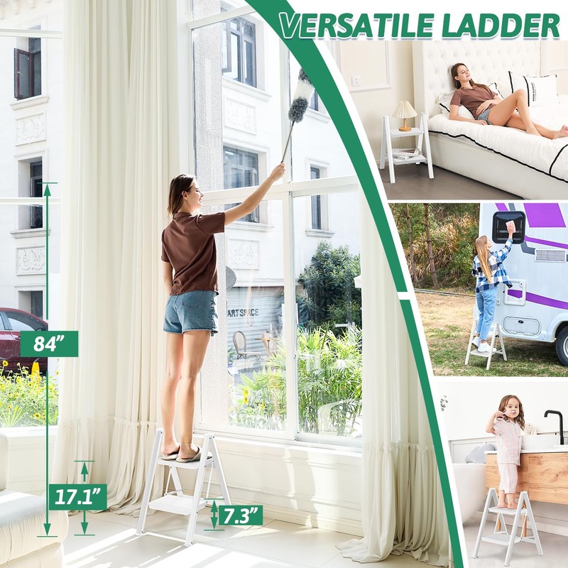 2 Step Ladder Folding Step Stool, OOSOFITT 330 Lbs Load