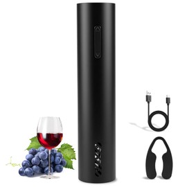 JXAVO Electric Wine Opener, Rechargeable Battery Operated Wine Bottle Opener with Foil Cutter, One-click Corkscrew Remover for Home, Kitchen, Party, Wedding - Black